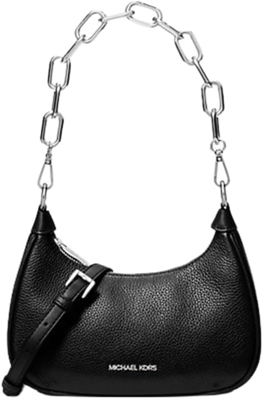 Michael Kors Cora Medium Pebbled Leather Shoulder Bag Black Silver