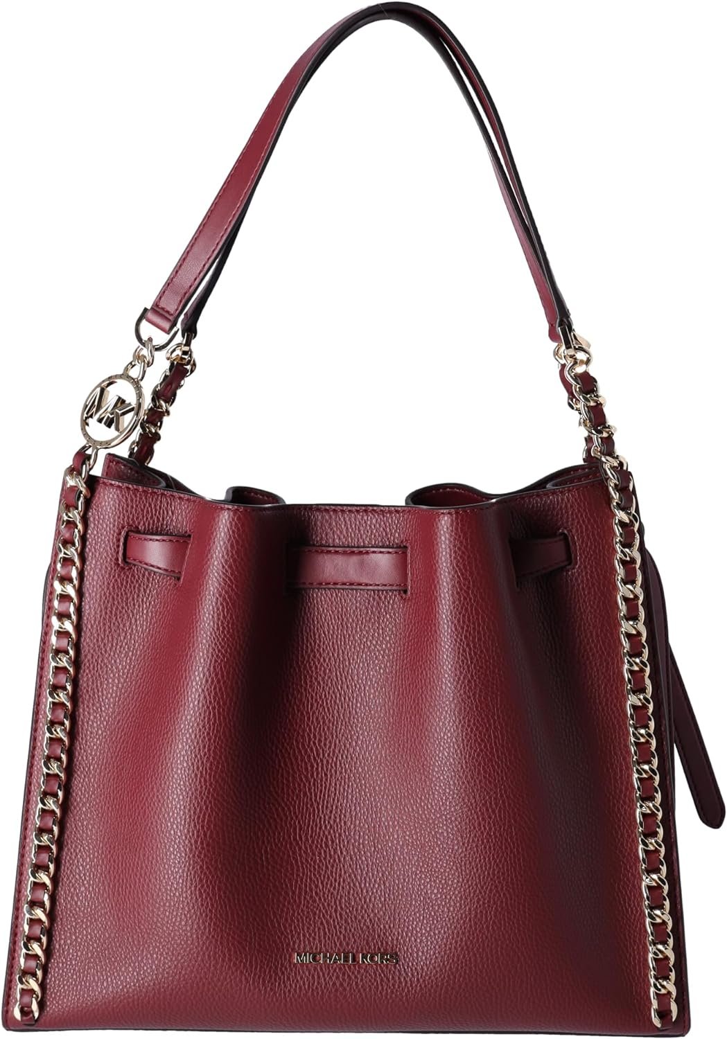 Michael Kors Mina Large Chain Shoulder Bag Hobo Tote Dark Cherry Pebbled Leather