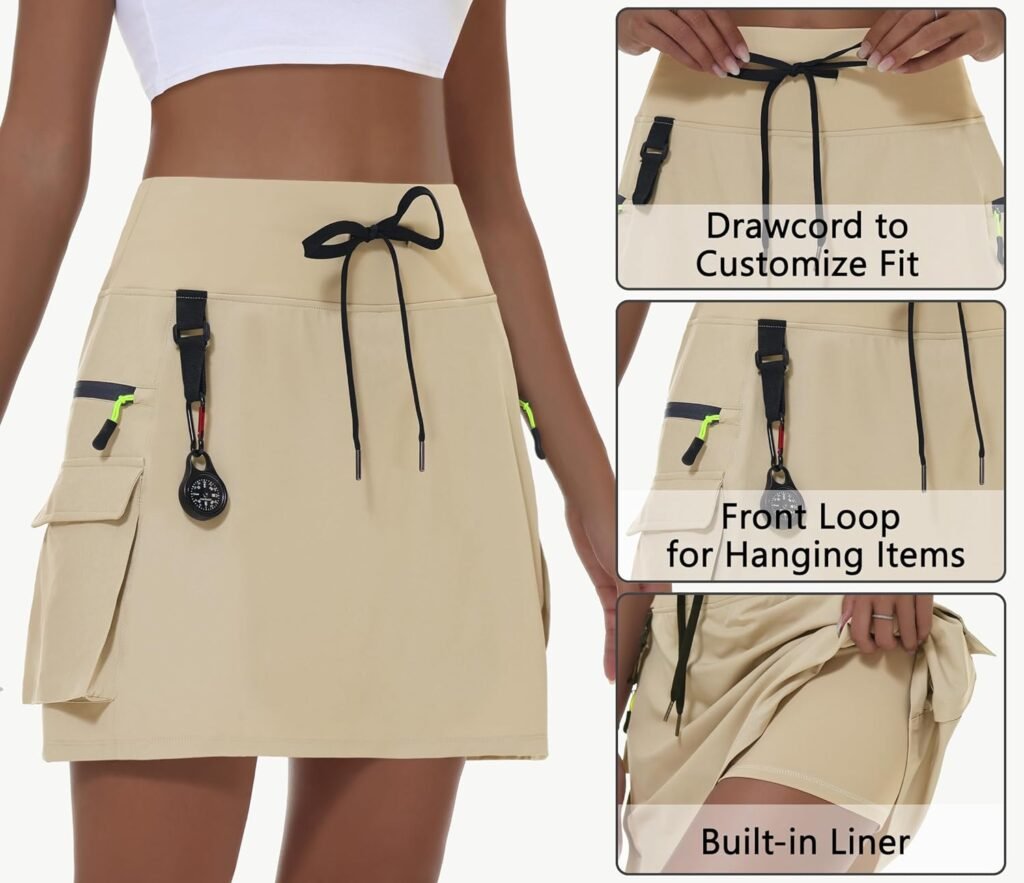 MIVEI Womens Hiking Cargo Skort Skirt High Waisted Golf Dressy Casual with Zipper Pockets Workout Sport Quick Dry Skirts