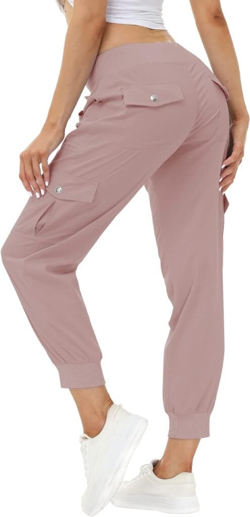mofiz womens lightweight hiking cargo pants outdoor quick dry casual travel sweatpants joggers elastic waist button pock