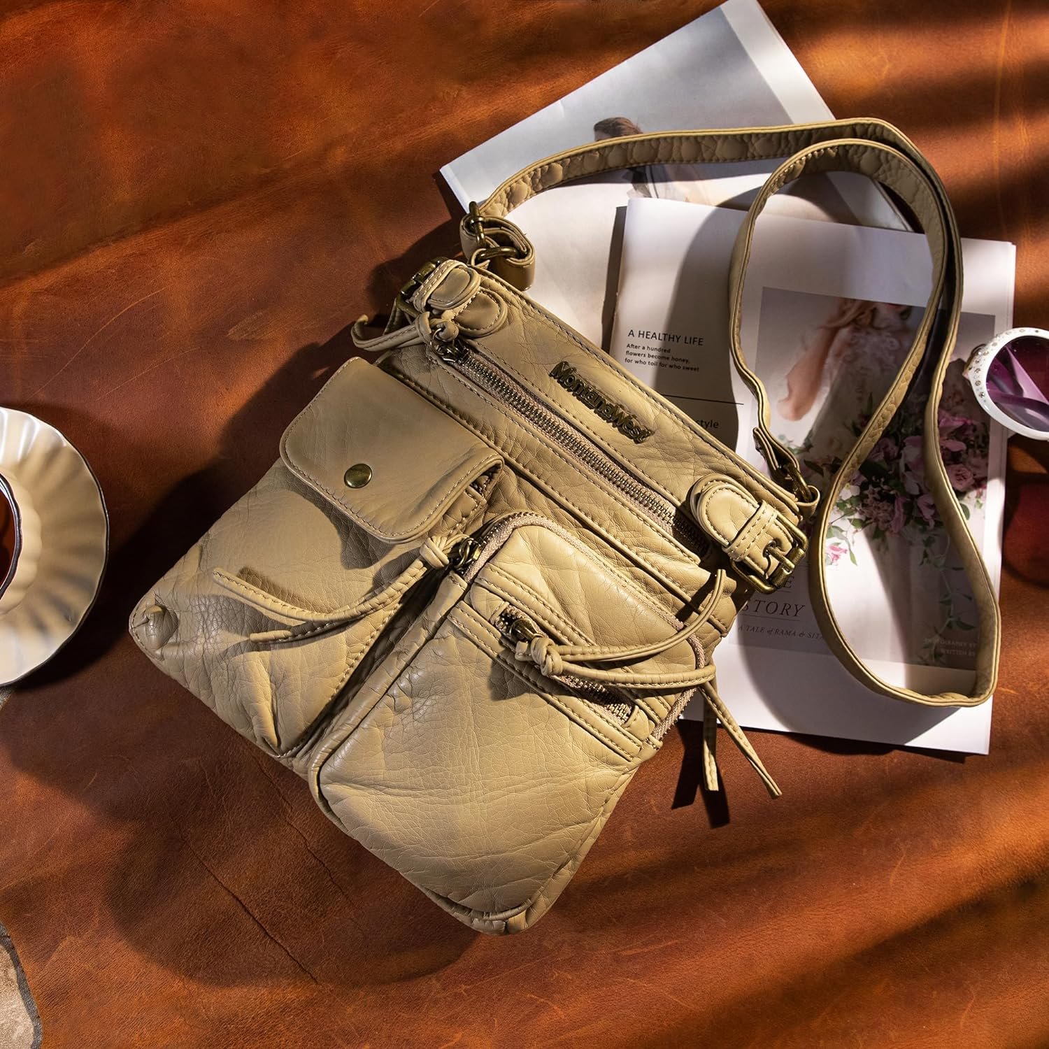 Montana West Crossbody Bag for Women Multi Pocket Shoulder Bags Medium Travel Purses Ultra Soft Washed Leather