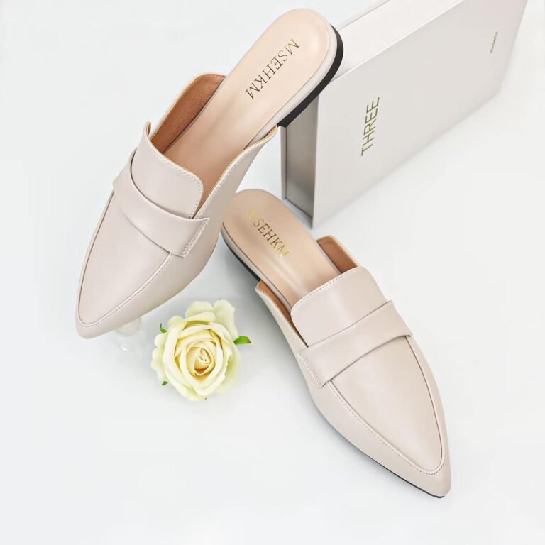 msehkm womens mules flats classic pointed toe design with comfortable fit for everyday wear pennyleather slippers loafer 2