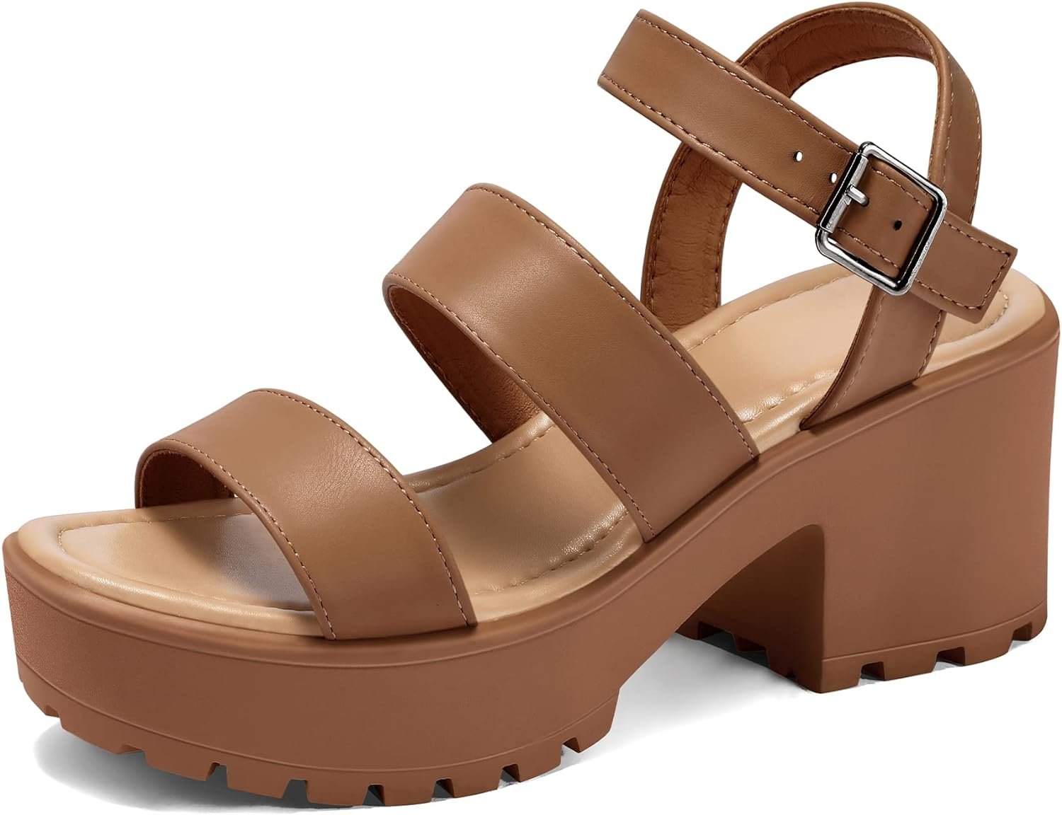 mysoft Womens Platform Sandals Ankle Strap Open Toe Lug Sole 3 Inch Chunky Block Heeled Sandals