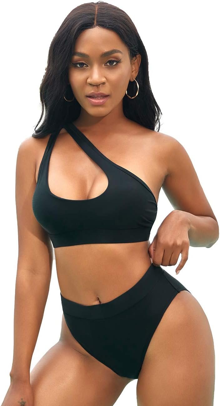 NAFLEAP One Shoulder Cutout Bikini Set for Women High Waisted Bottom Swimsuit Two Piece Bathing Suit