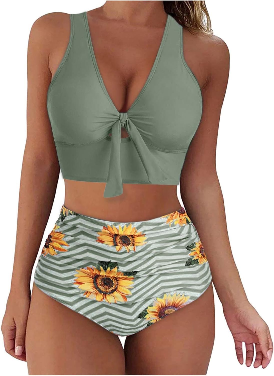 NaRHbrg Sunflower Bikini Swimsuit for Women Summer Fashion Cute Sexy Two Piece Push Up Tankini Sets Bathing Suit