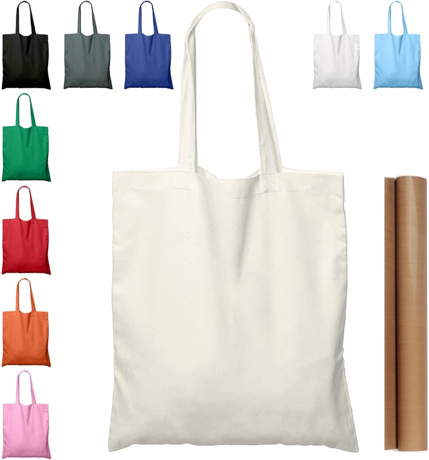 NPBAG 5 | 15 | 25 | 50 Pack 15 X 16 Natural Cotton Tote Bags, Lightweight Blank Bulk Cloth bags with 1pc of PTFE Teflon Sheet (5-Pack)