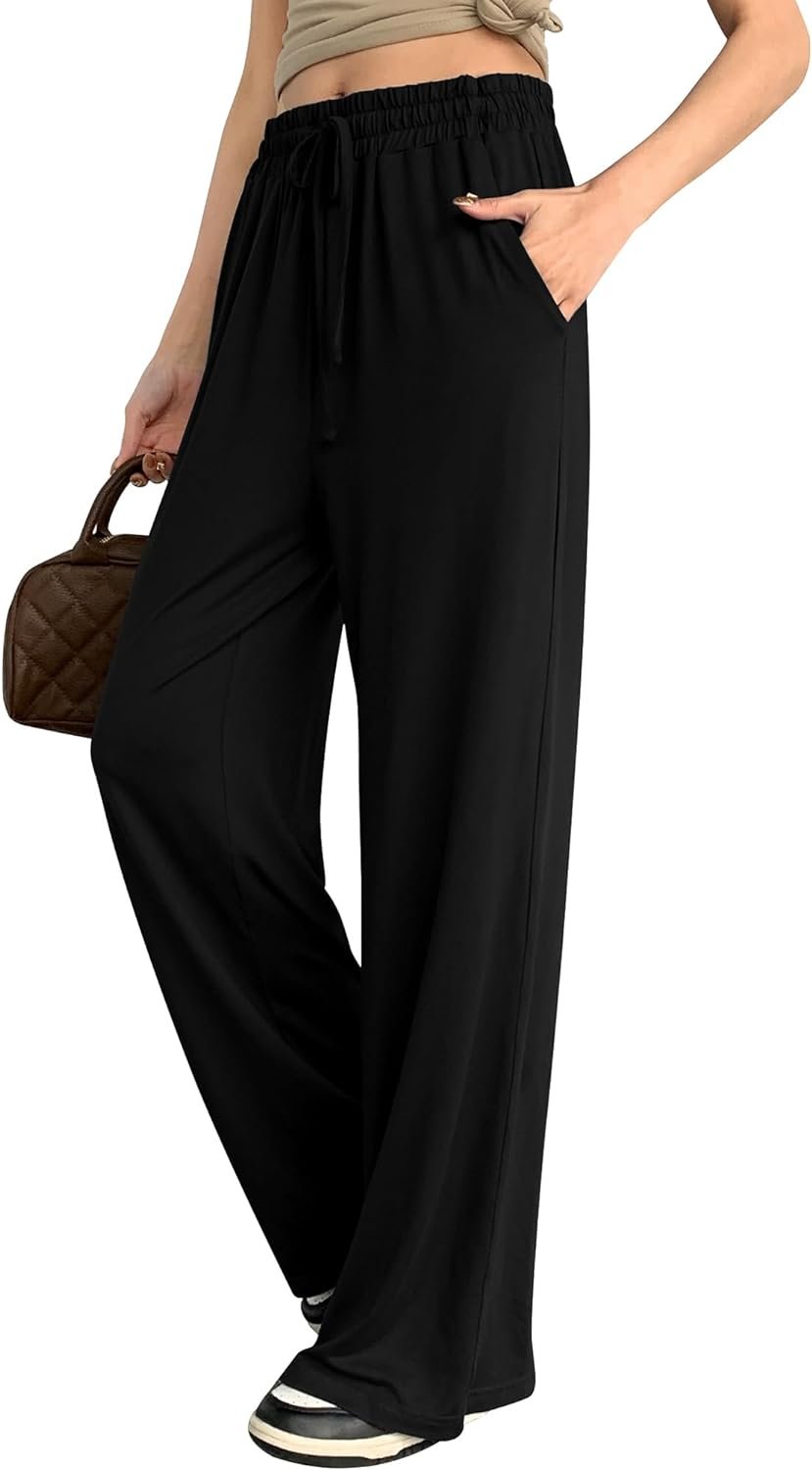 OLIKEME Womens Wide Leg Pants Loose Sweatpants High Waist Stretchy Comfy Athletic Casual Lounge Pants with Pockets