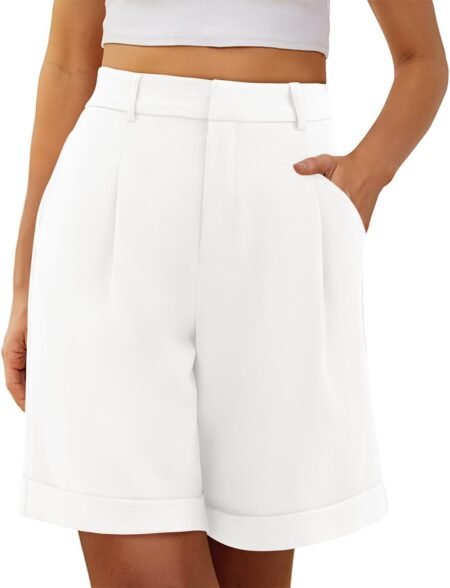 onlypuff womens shorts for summer flowy elastic waist wide leg dressy shorts long work shorts with pockets white xxl