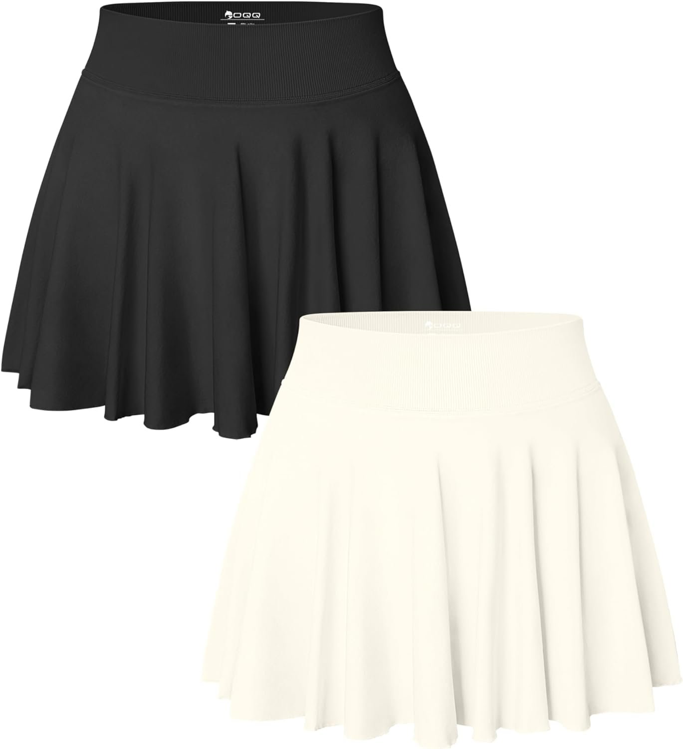 OQQ Women 2 Piece Skirts 2 in 1 Flowy Basic Versatile Stretchy Flared Casual Mini Skirts