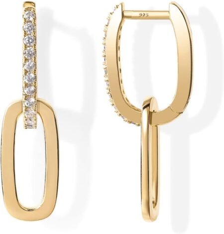 pavoi 14k gold convertible link earrings for women paperclip link chain earrings drop dangle earrings
