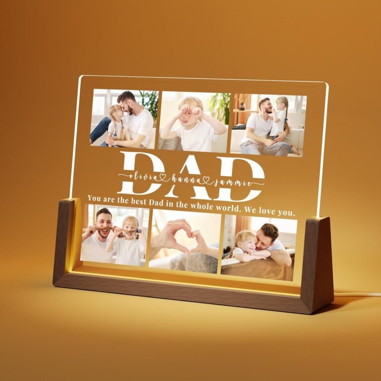 personalized fathers day gifts for dad from daughter son kids customized walnut lamp with picture frame for fathers day