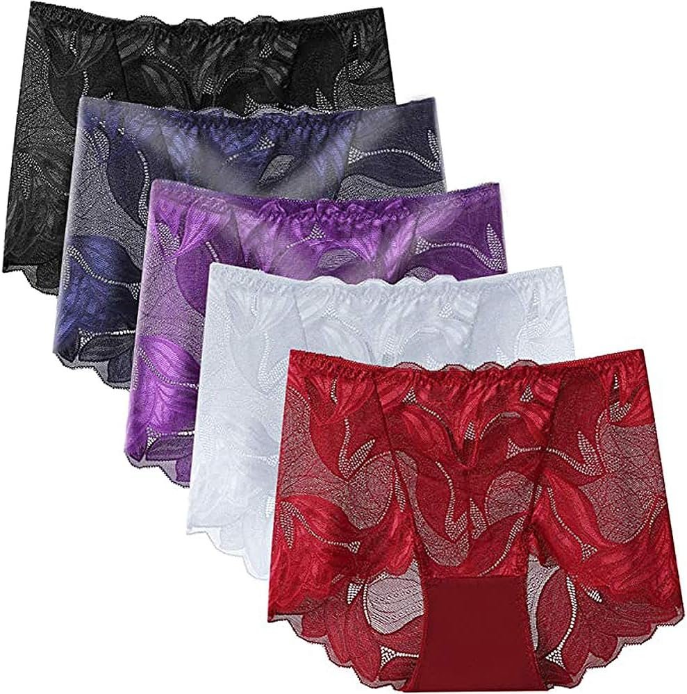 PHOLEEY Sexy Underwear for Women Ladies Seamless Brief Womens Lace Panties 5-Pack