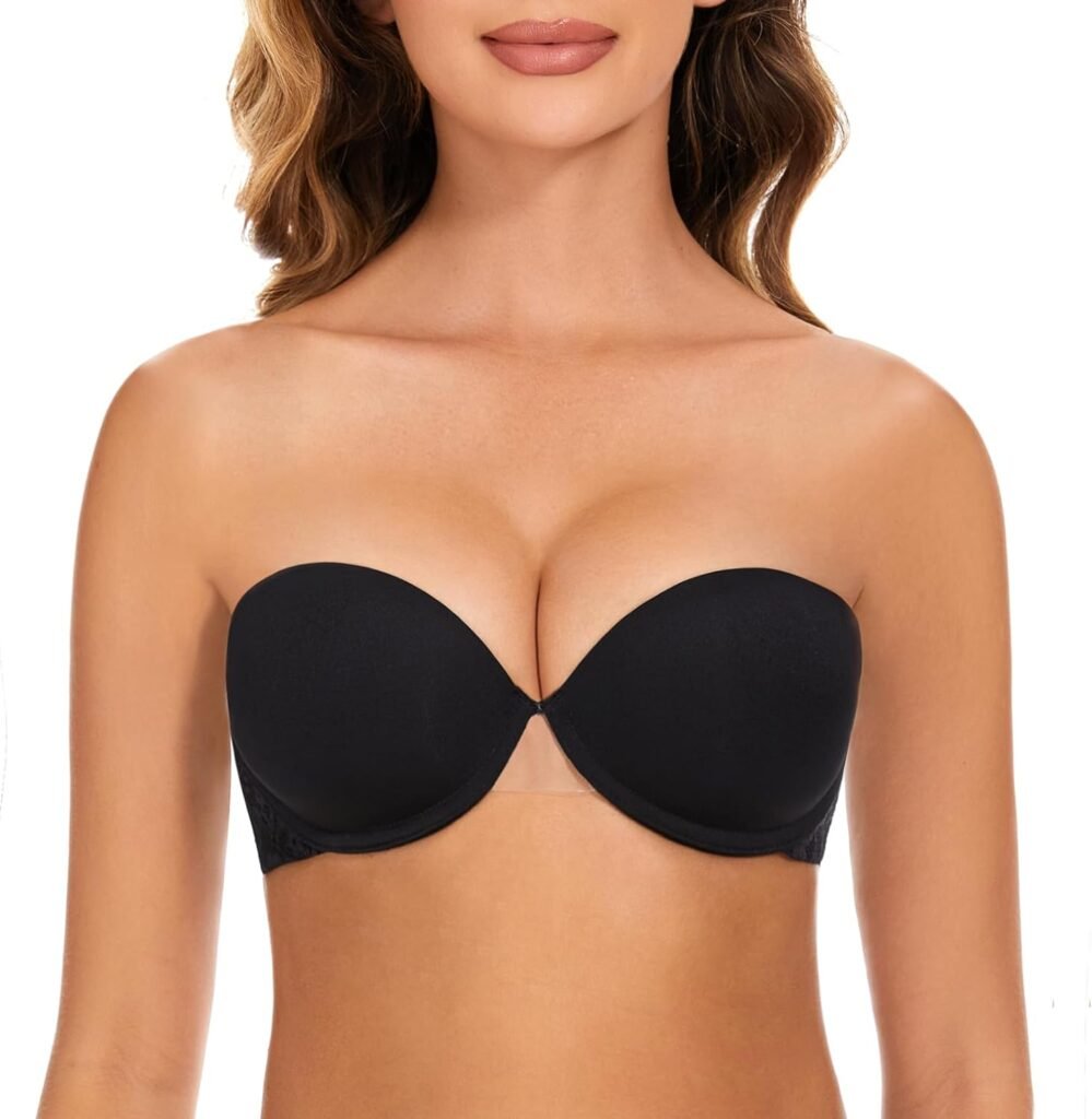Plusexy Strapless Push Up Bombshell Bra with Clear Straps,Convetible Padded Add a Cup Bras for Women