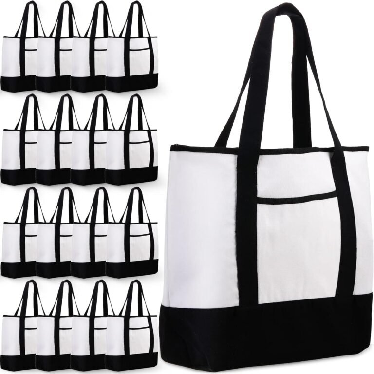 reginary 16 pcs canvas tote bag bulk with outer pocket 18 inch cotton large tote beach bags shopping bags tote bag
