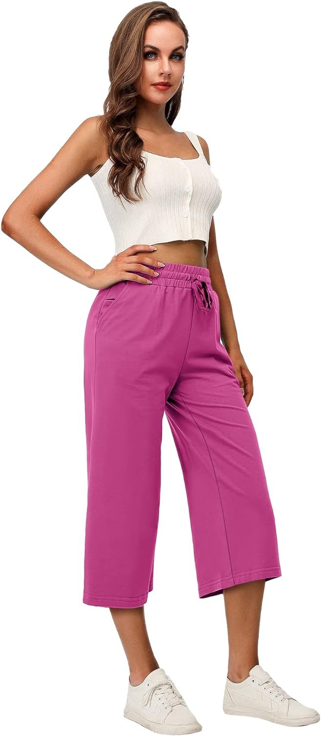 RESHE Womens Capri Yoga Pants Loose Soft Drawstring Workout Sweatpants Causal Lounge Pants with Pockets