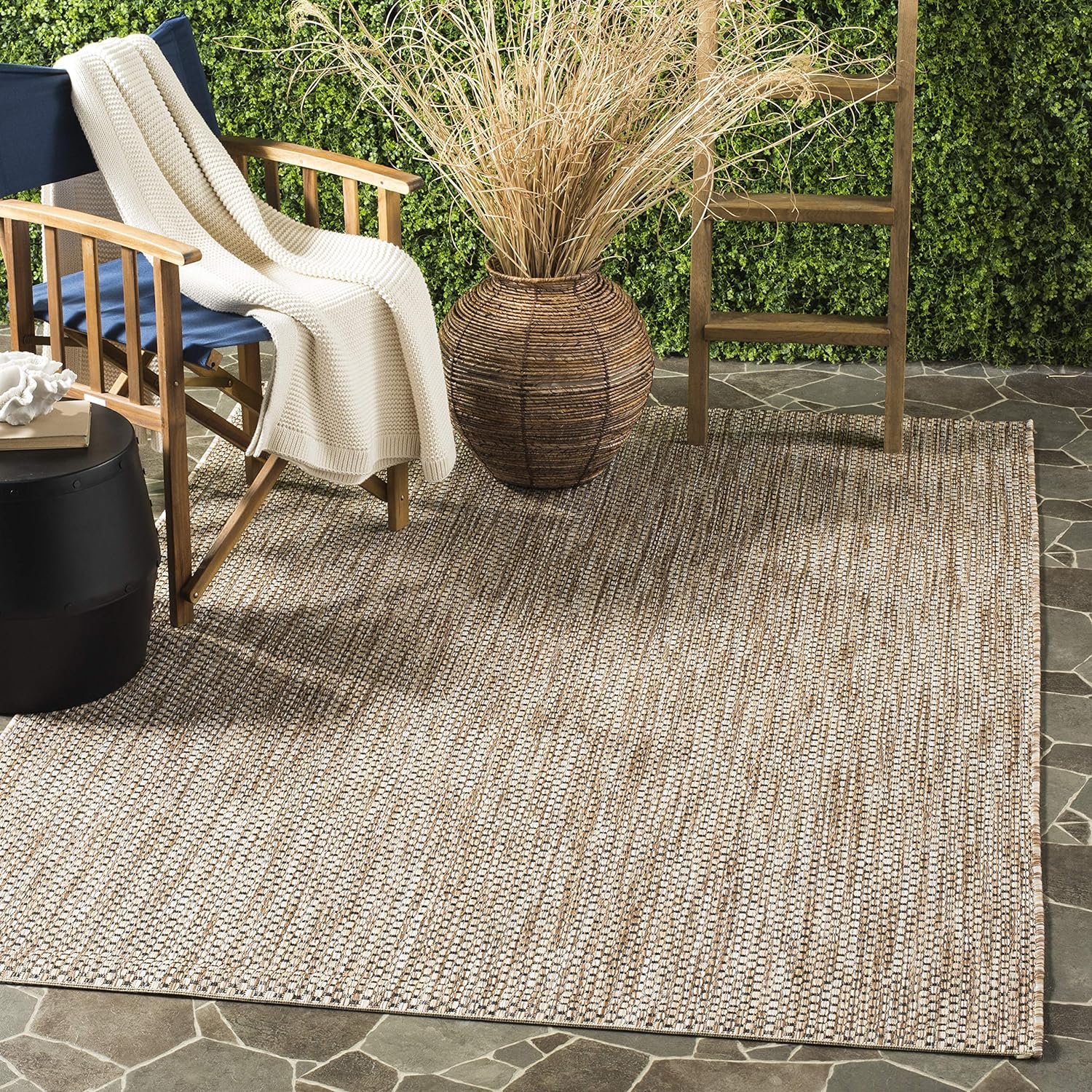 SAFAVIEH Courtyard Collection Area Rug - 53 x 77, Natural  Black, Non-Shedding  Easy Care, Indoor/Outdoor  Washable-Ideal for Patio, Backyard, Mudroom (CY8521-37312)