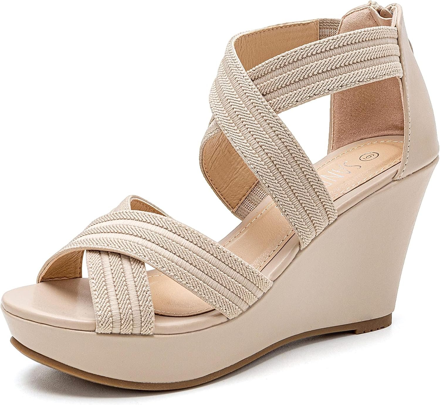 SANDALUP Wedge Sandals for Women Dressy Comfortable Ankle Strap Open Toe Wedding Shoes