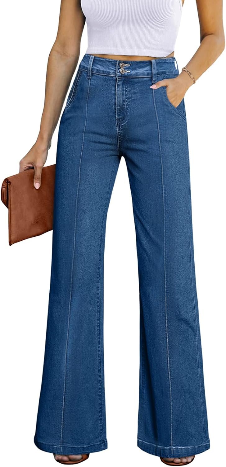 Sidefeel Womens Wide Leg Jeans Casual Baggy High Waisted Stretch Denim Pants