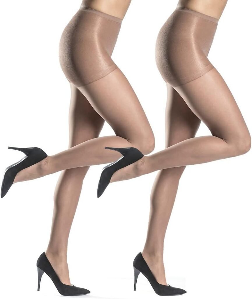 Silkies Womens Control Top Pantyhose with Run Resistant, Light Support Legs (2 Pair Pack)