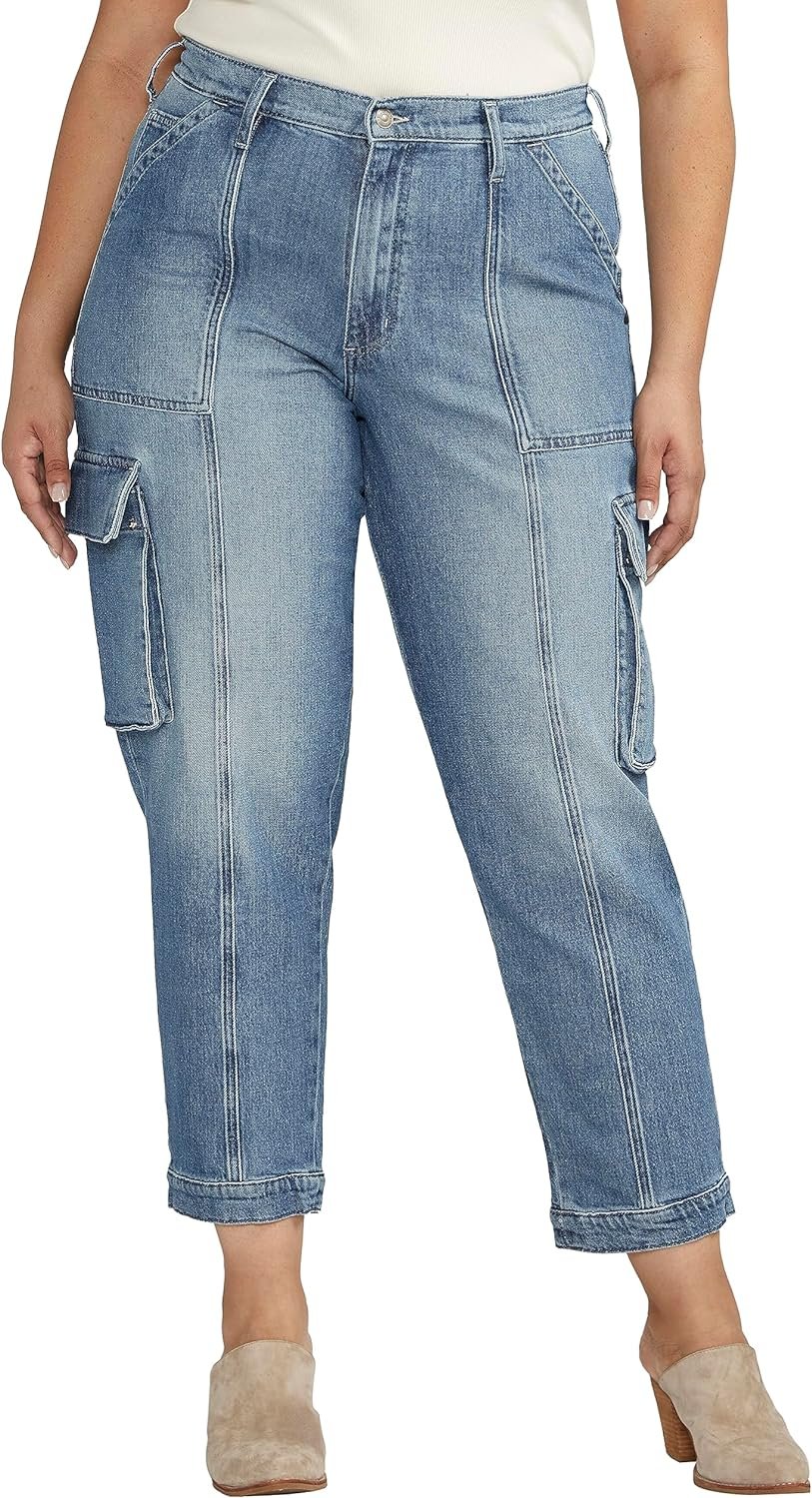 Silver Jeans Co. Womens Plus Size Denim High Rise Cargo Pants