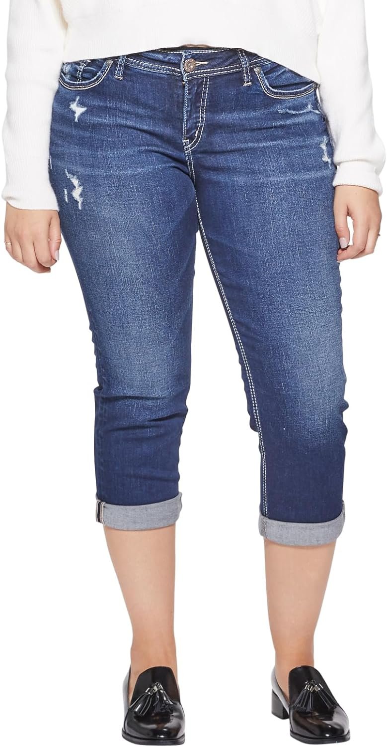 Silver Jeans Co. Womens Plus Size Suki Mid Rise Curvy Fit Capri Jeans
