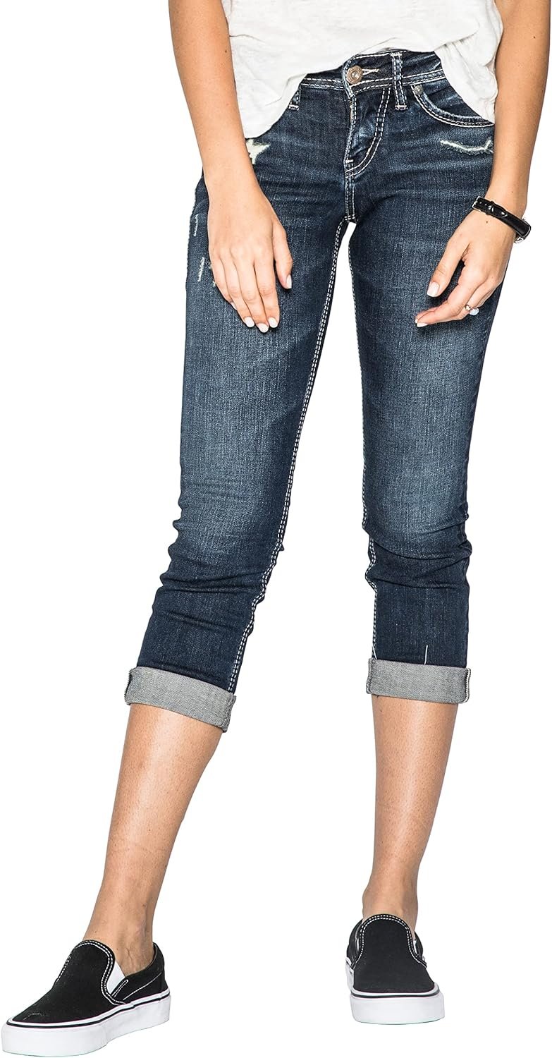 Silver Jeans Co. Womens Suki Mid Rise Curvy Fit Capri Jeans