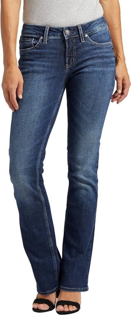 silver jeans co womens suki mid rise curvy fit slim bootcut jeans vintage dark wash 30w x 31l