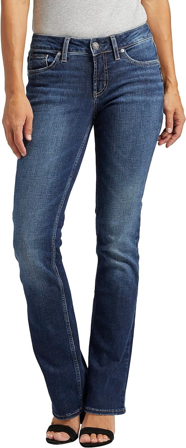 Silver Jeans Co. Womens Suki Mid Rise Curvy Fit Slim Bootcut Jeans, Vintage Dark Wash, 30W x 31L