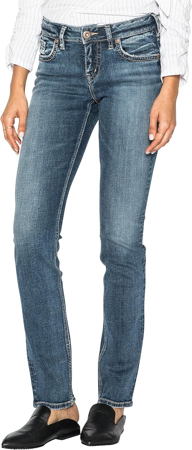 Silver Jeans Co. Womens Suki Mid Rise Curvy Fit Straight Leg Jeans