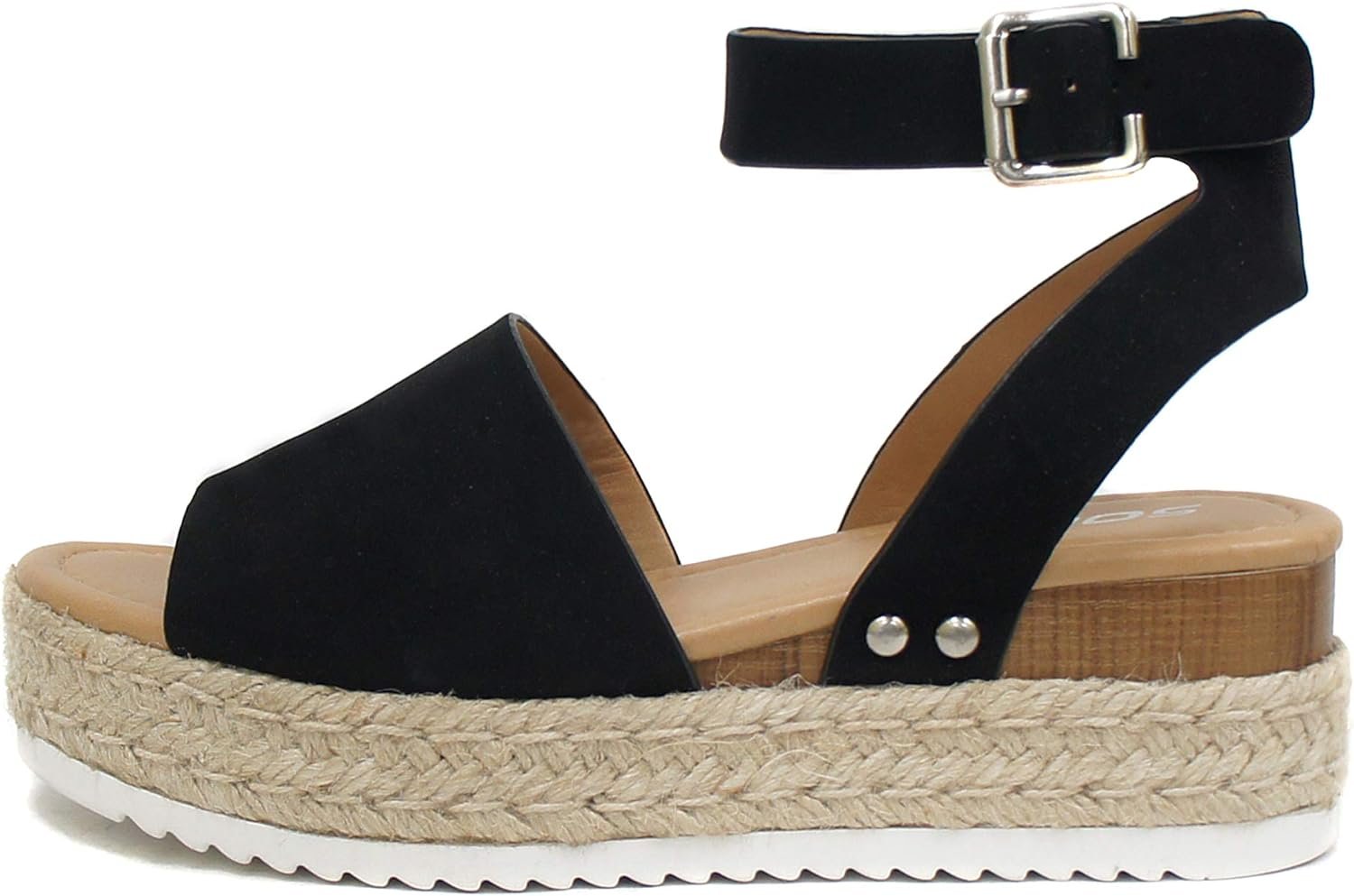 Soda Topic Open Toe Buckle Ankle Strap Espadrilles Flatform Wedge Casual Sandal Topic Black 7