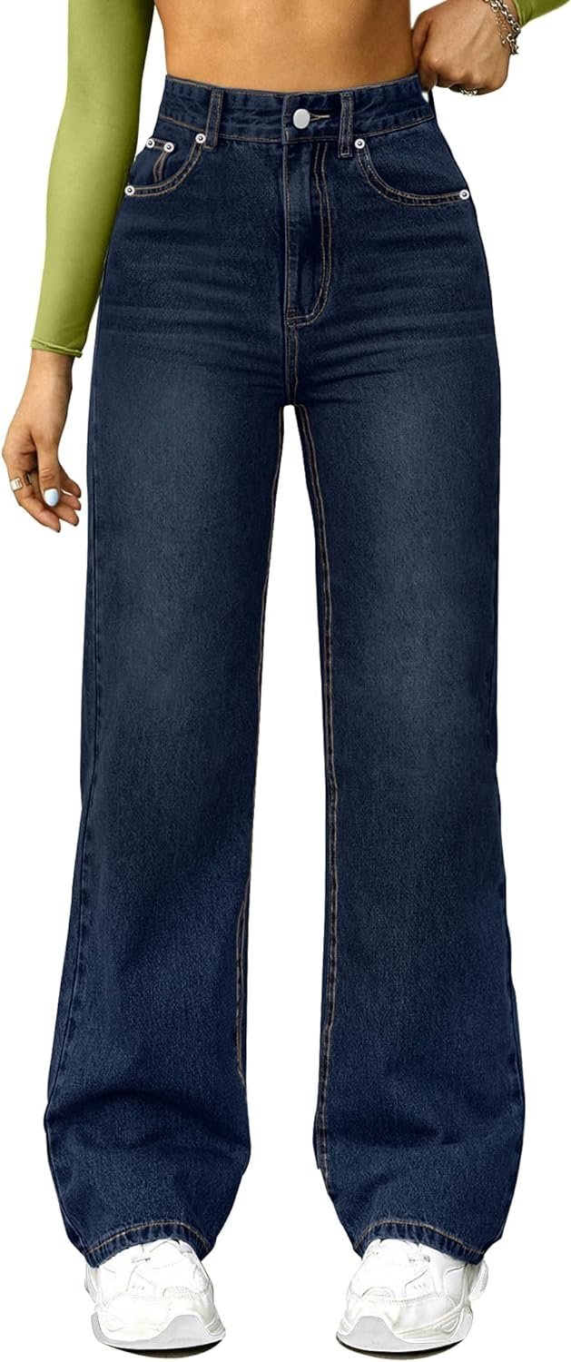 Straight Leg Jeans for Women,High Waisted Wide Leg Loose Microelastic Boyfried Denim Pants