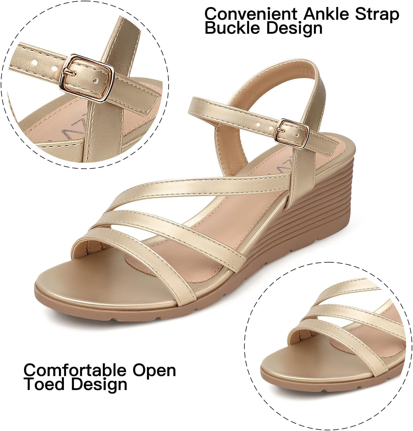 SWQZVT Wedge Sandals Women Dressy: Summer Low Wedges Comfort Sandal - Comfortable Strappy Casual Womens Sandals