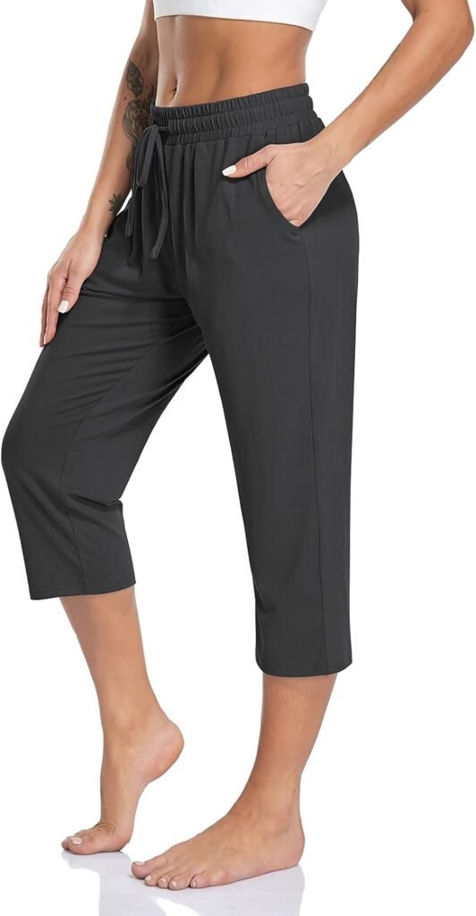 TARSE Womens Capri Yoga Pants Loose Soft Drawstring Workout Sweatpants Causal Lounge Pants with Pockets