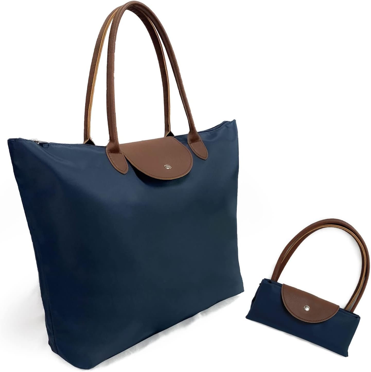 Tote Top Handle Bag,Lightweight Packable Stylish Handbag Foldable Zipper Travel shoulder Bag for Women -Navy
