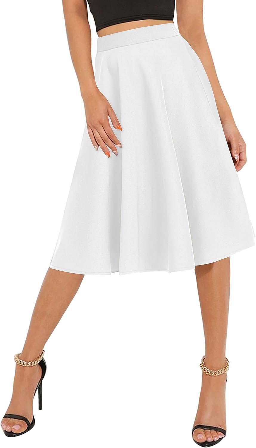 Urban CoCo Womens Basic Elastic Waist A-line Solid Flared Midi Skirt