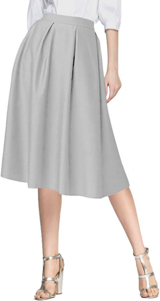 Urban CoCo Womens Modest Knee Length Casual Work Solid Pocket Elastic Midi Skirt with Pocket
