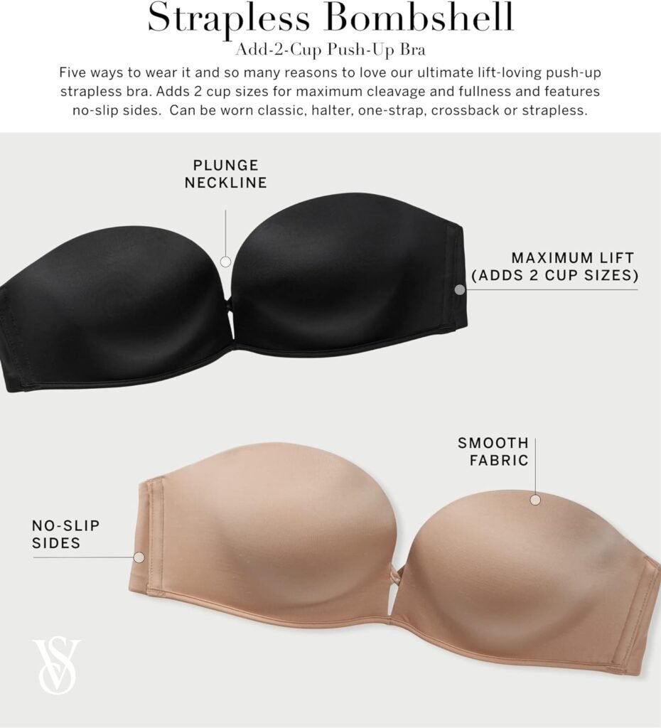 Victorias Secret Bombshell Strapless Push Up Bra, Bras for Women (32A-38D)