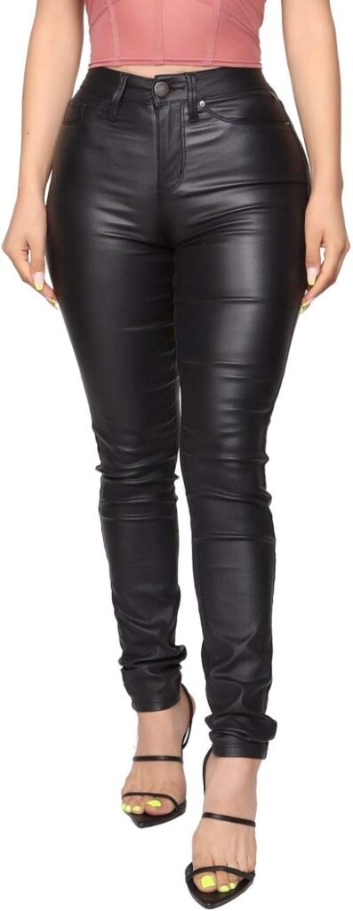 WAYRUNZ Womens High Waisted Stretch Faux Leather Pants PU Coated Legging Juniors