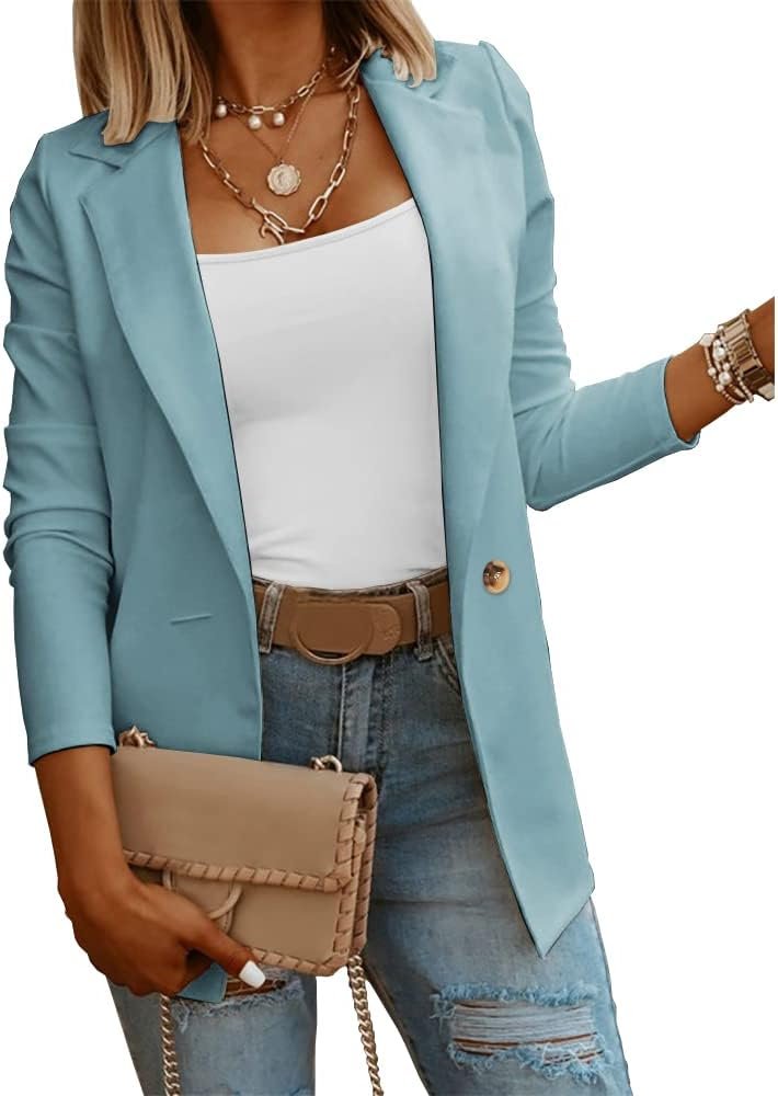 Womens Casual Long Sleeve Blazers Solid Color Knit Blazer Work Office Open Front Blazer Jacket