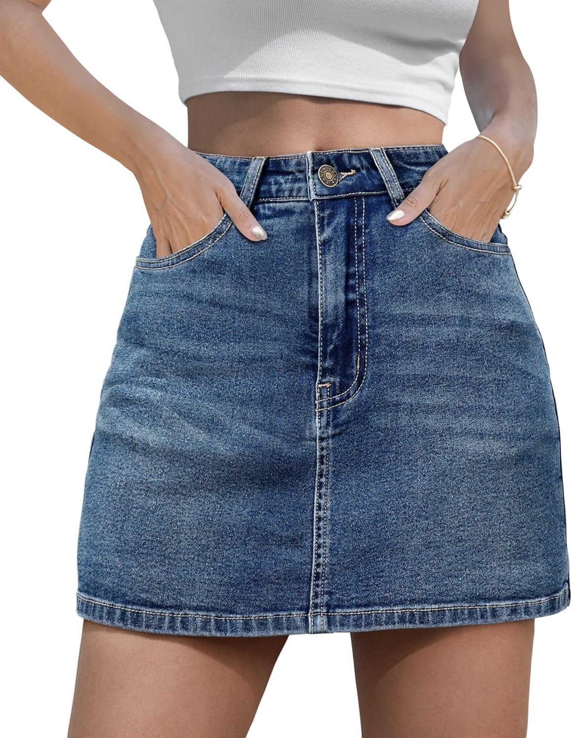 Womens Denim Mini Skort High Waisted Stretch Casual Jean Skirt Shorts 5 Pockets