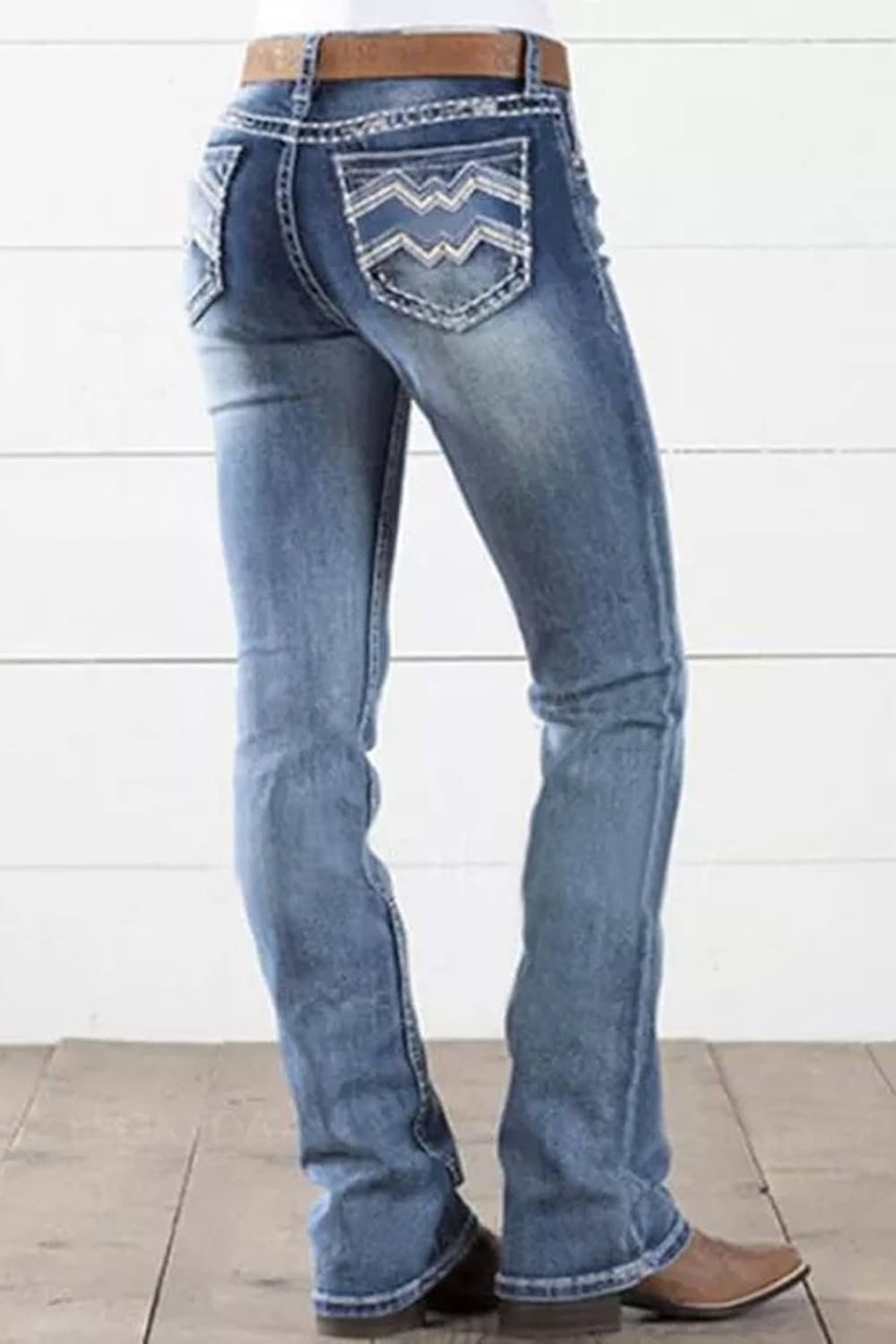 Womens Jeans 90s Vintage Bootcut Jeans High Stretch Mid Rise Straight Leg Ripped Jeans Boot Cut Pull On Denim Pants