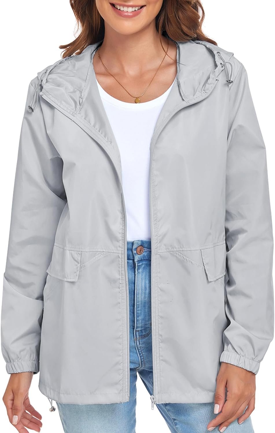 Womens Lightweight Raincoat Waterproof Packable Outdoor Windproof Hooded Active Rain Jacket S-XXL