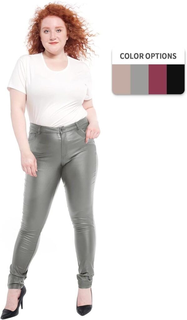 Womens Stretchy Jeggings, Faux Leather Legging Pants with Pockets, Regular and Plus Size
