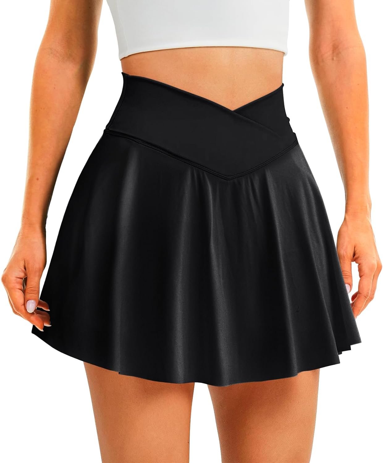 Womens Tennis Skirt with Pockets Shorts Crossover High Waisted Athletic Skorts Skirts for Golf Running Workout