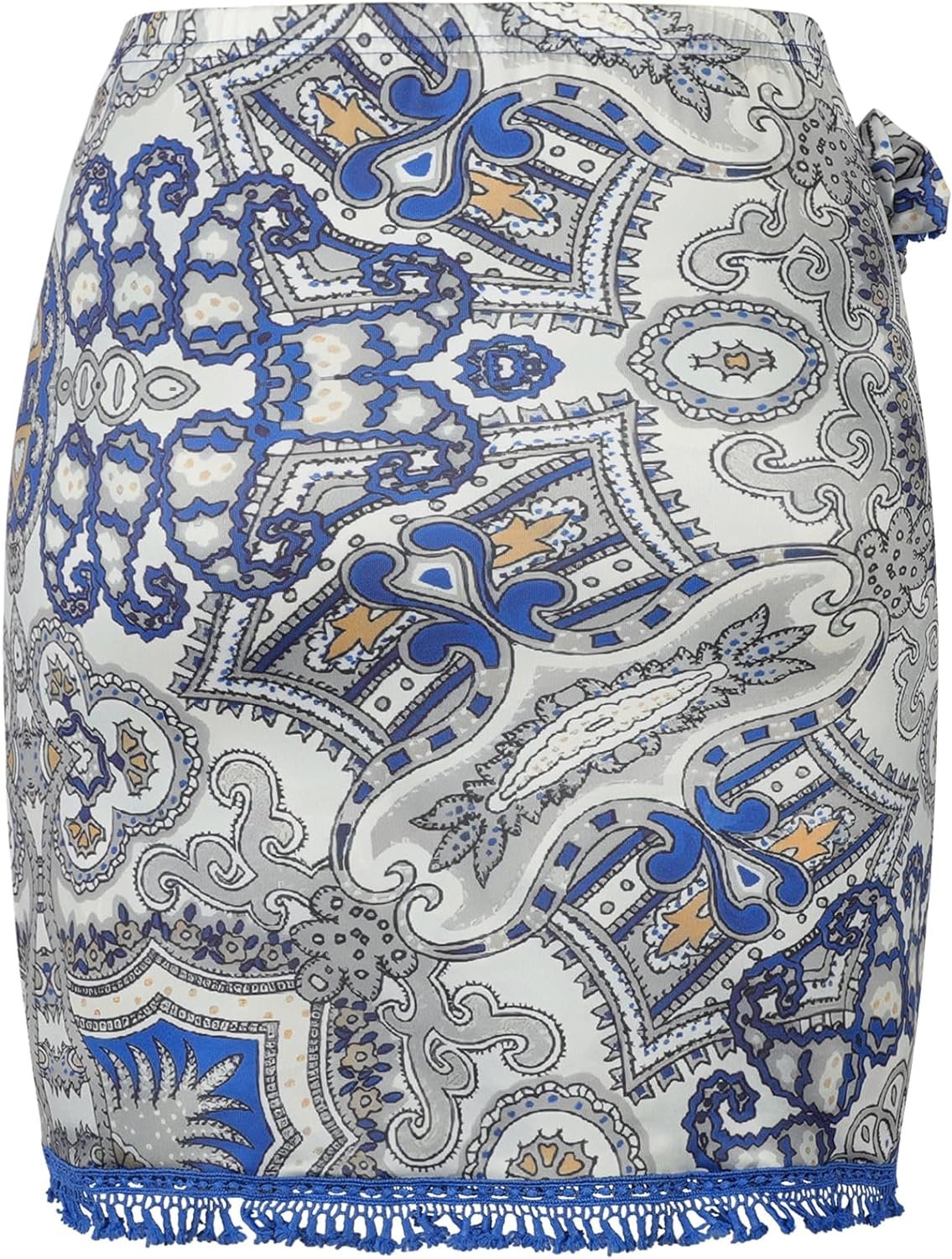 ZAFUL Slit Skirt for Women Boho Print Tie Side Wrap Tassel Casual Beach Mini Skirt