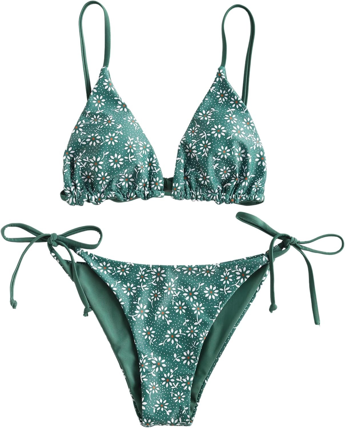 ZAFUL Womens Triangle Bikini Floral String Bikini Set Two Piece Swimsuit Bathing Suits