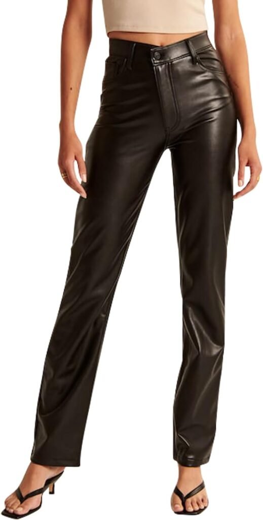 Zebaexf Womens High Waist Faux Leather Pants Straight Leg Jeans Leather Look Pants