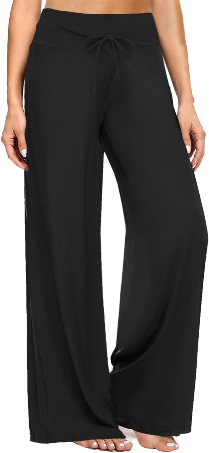 ZOOSIXX Soft Black Pajama Pants for Women, Wide Leg Comfy Casual Lounge Yoga Pants